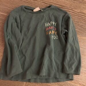 Zara Green Long Sleeve Top with Colorful 'Happy Day' Embroidery